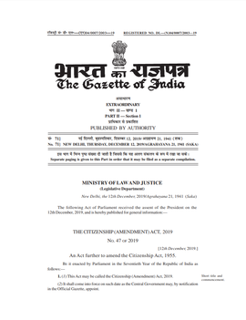 The Citizenship (Amendment) Act, 2019