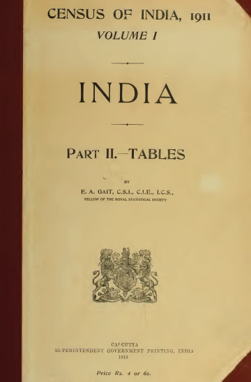  Census of India, 1911; Volume I; Part II – Tables