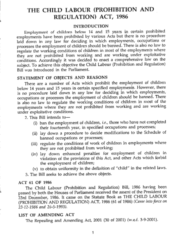 essay on child labour act 1986